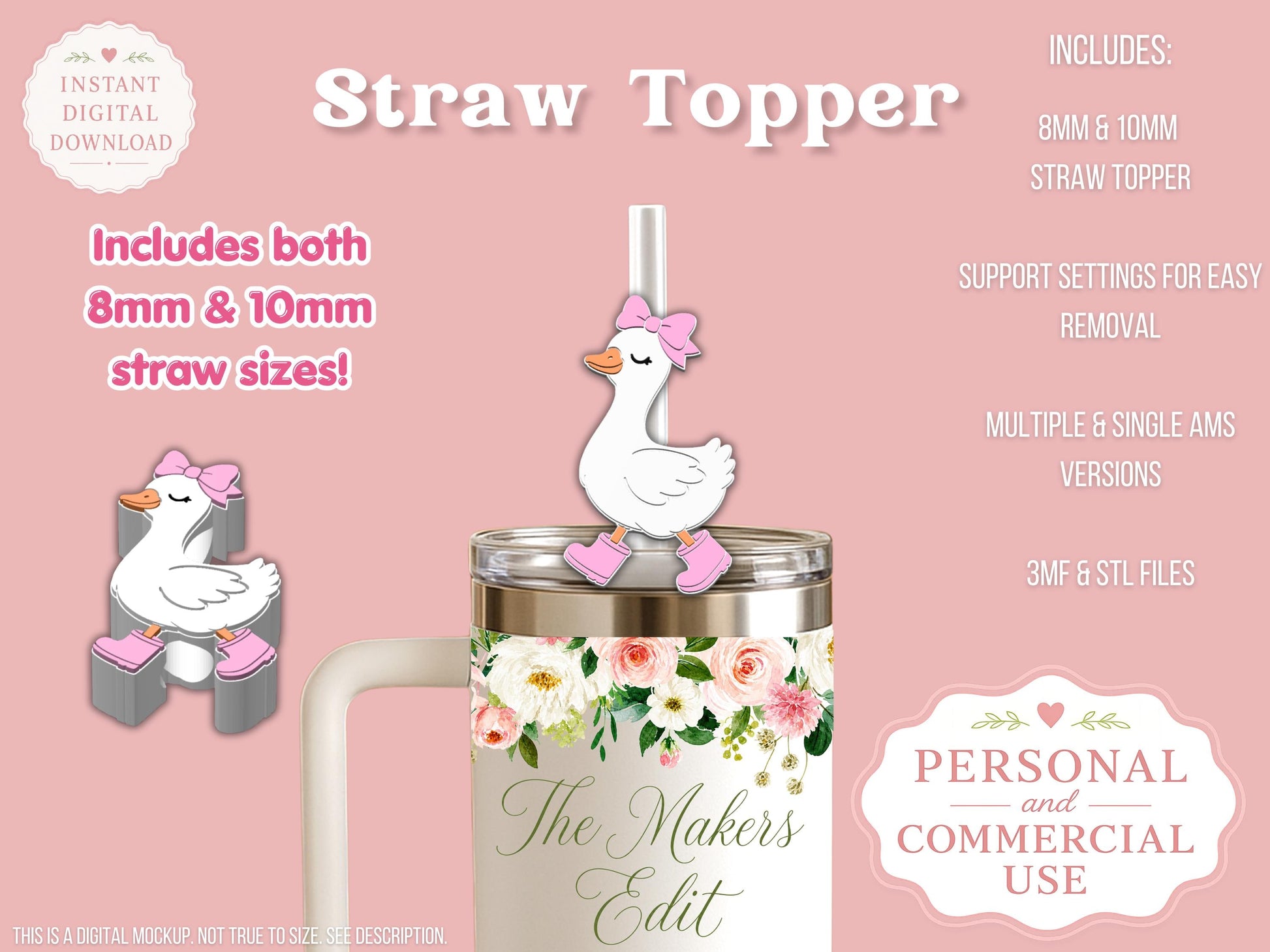 Cute Goose Coquette Bow - Straw Topper - Digital File