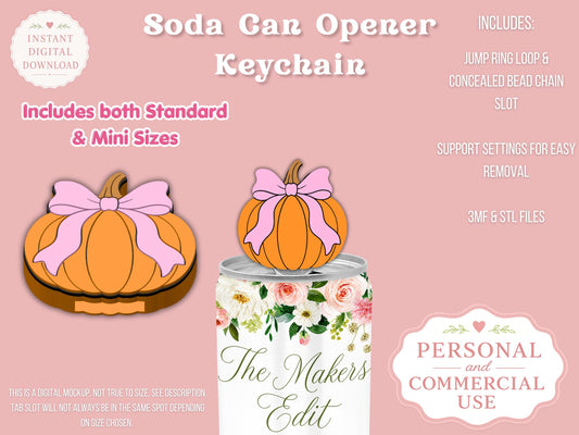 Soda Can Tab Opener Keychain 3D Printer File | Pumpkin Coquette STL 3MF