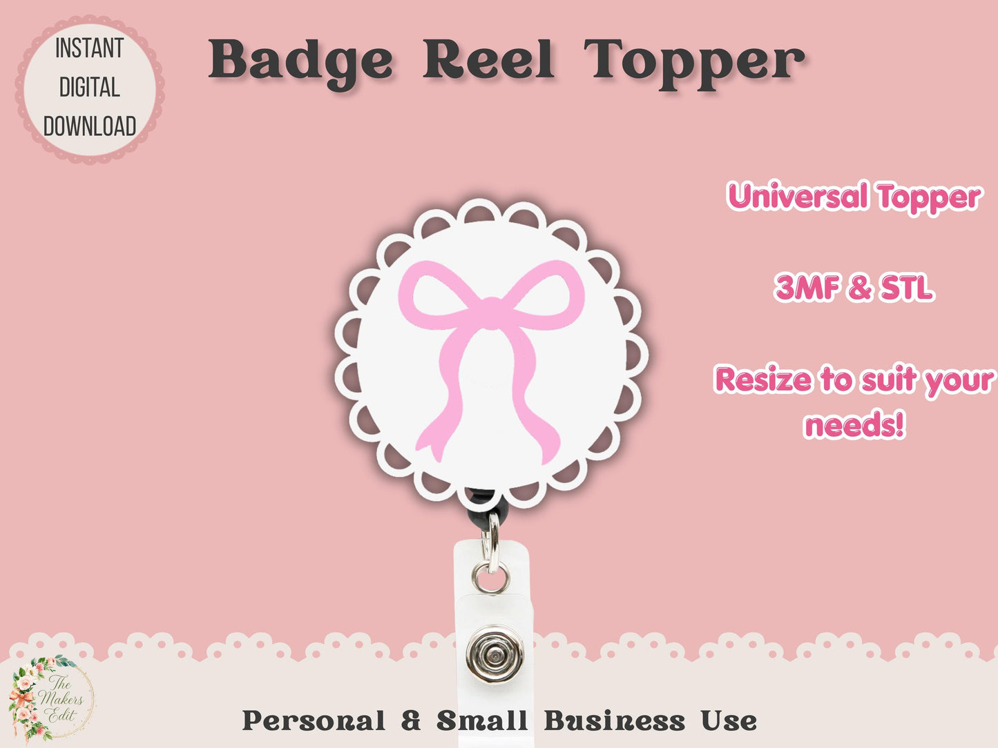 Scalloped Circle Coquette Bow - Badge Reel Topper - Digital File