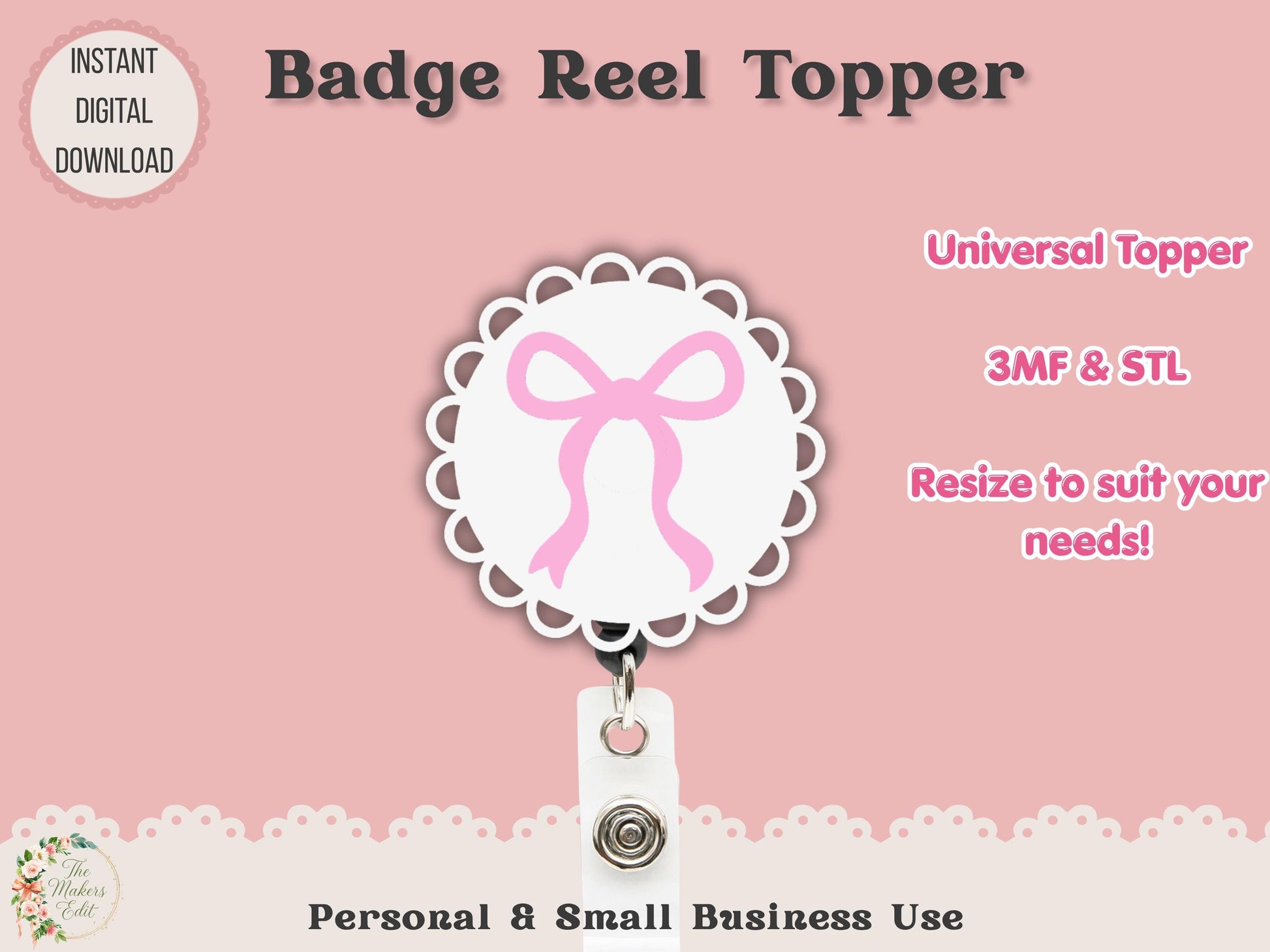 Scalloped Circle Coquette Bow - Badge Reel Topper - Digital File