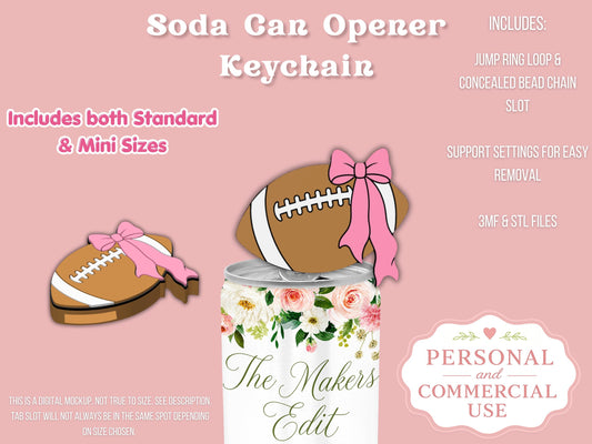 Soda Can Tab Opener Keychain 3D Printer File | Football Coquette STL 3MF