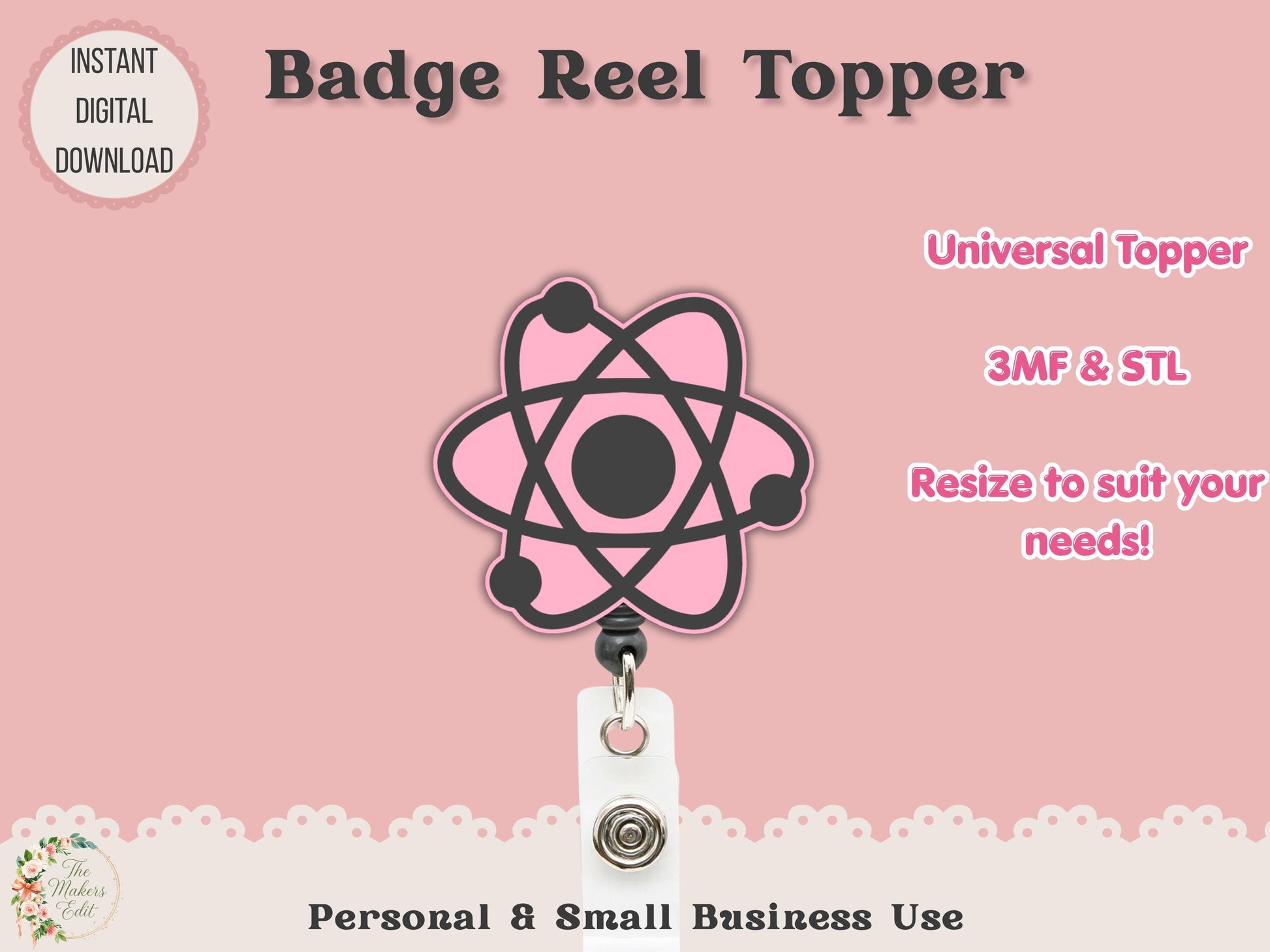 Badge Reel Topper 3D Printer File | Science - Atoms STL 3MF