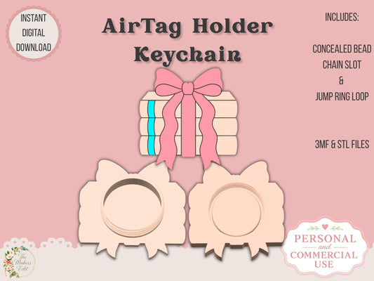AirTag Holder Keychain | Book Pile Coquette Bow | STL 3MF