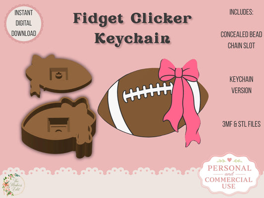 Fidget Clicker Keychain 3D Print File | Football Coquette STL 3MF