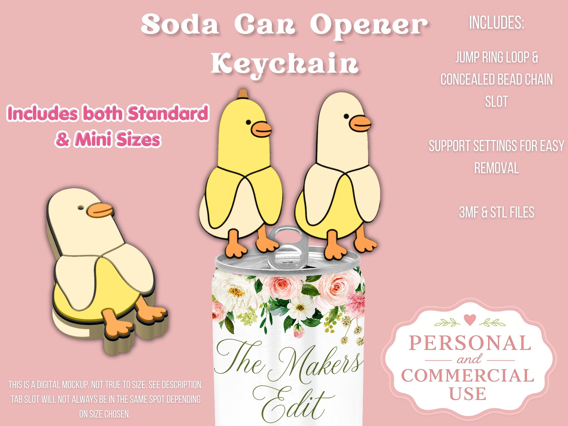Soda Can Tab Opener Keychain 3D Printer File | Banana Chicken | STL 3MF