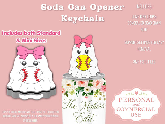 Soda Can Tab Opener Keychain 3D Printer File | Ghost Baseball Softball STL 3MF