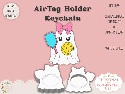 AirTag Holder Keychain | Ghost Pickleball Coquette | STL 3MF