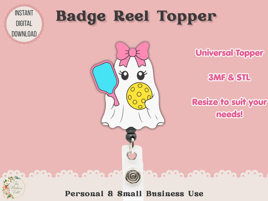 Badge Reel Topper 3D Printer File | Ghost Pickleball Coquette STL 3MF