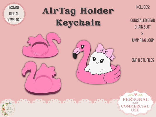 AirTag Holder Keychain | Ghost Flamingo Pool Float | STL 3MF