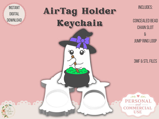 AirTag Holder Keychain | Ghost Witch Cauldron | STL 3MF