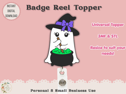 Badge Reel Topper 3D Printer File | Ghost Witch Cauldron STL 3MF
