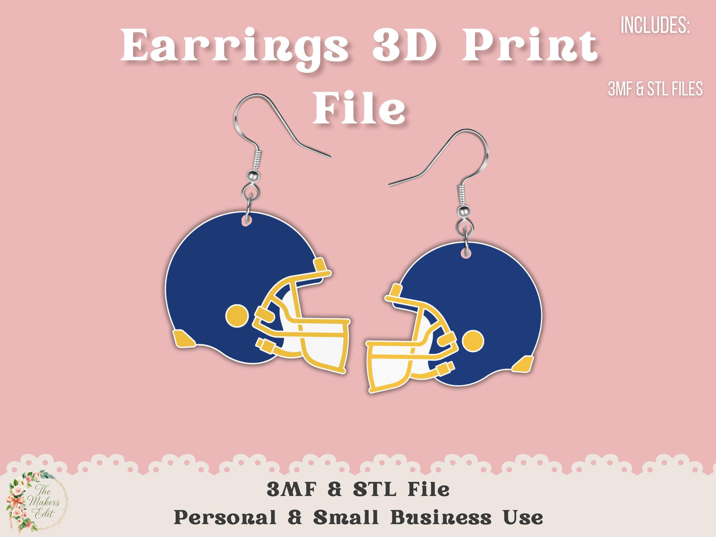 Earrings 3D Printer File | Football Helmet STL 3MF