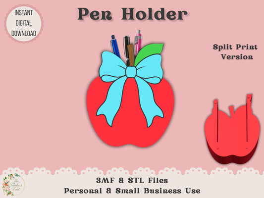 Pen Holder 3D Printer File | Apple Coquette STL 3MF