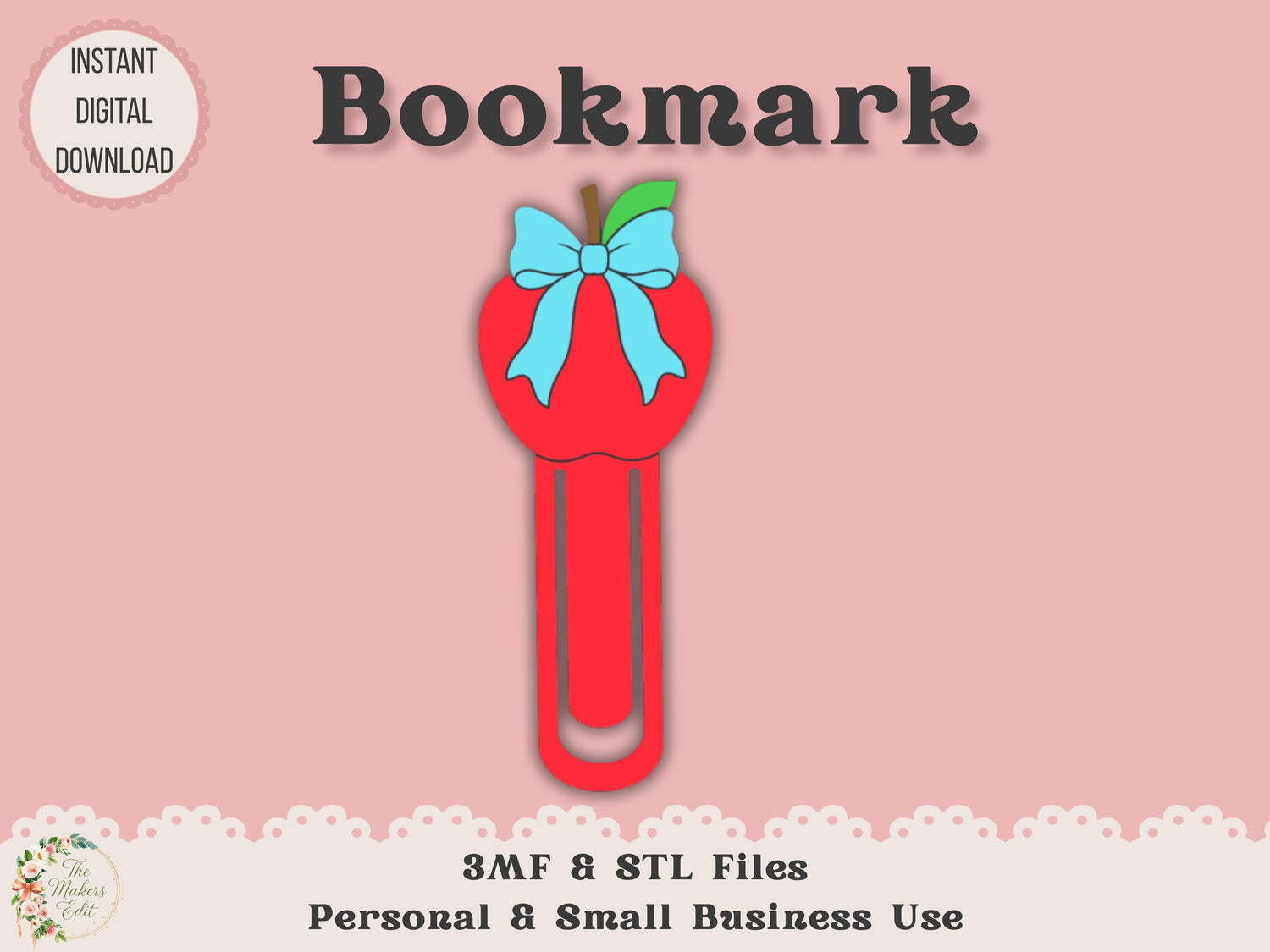 Bookmark 3D Printer File | Apple Coquette STL 3MF