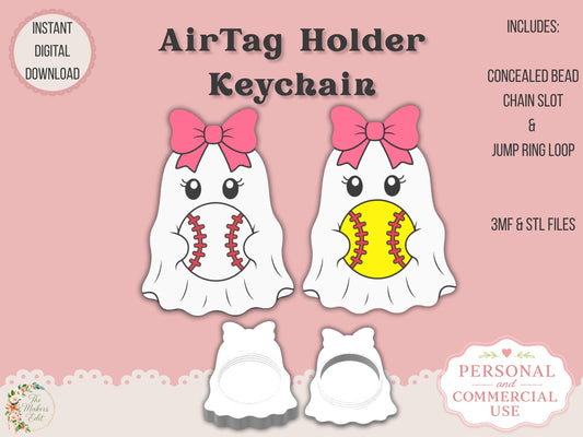 AirTag Holder Keychain | Ghost Baseball Softball | STL 3MF