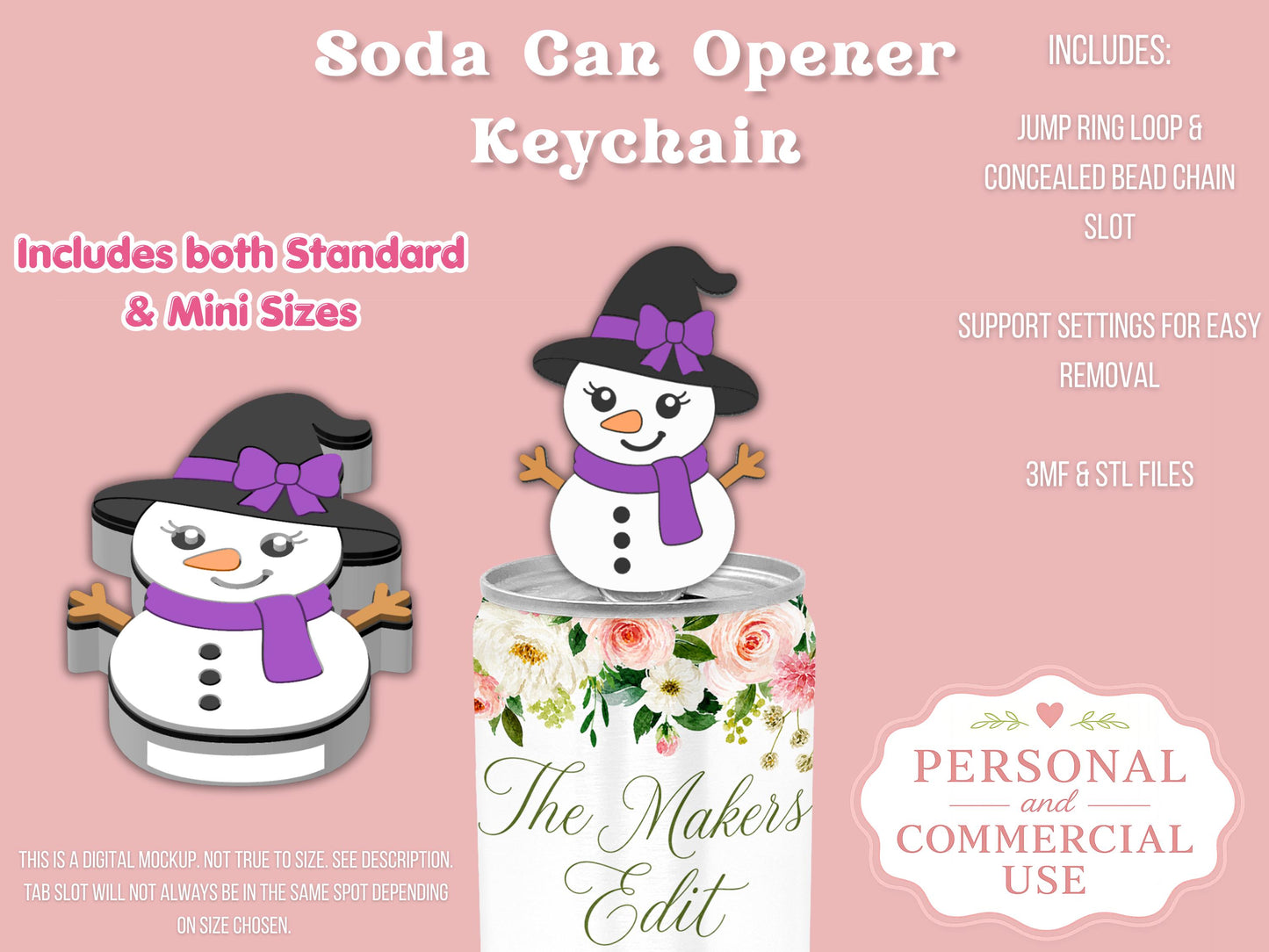 Soda Can Tab Opener Keychain 3D Printer File | Witch Snowman STL 3MF