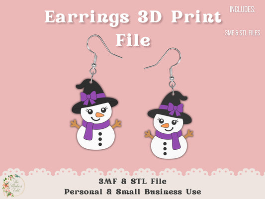 Earrings 3D Printer File | Witch Snowman STL 3MF