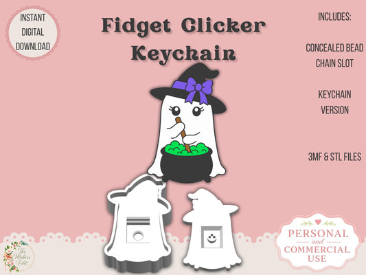 Fidget Clicker 3D Printer File | Ghost Witch Cauldron STL 3MF | Keychain
