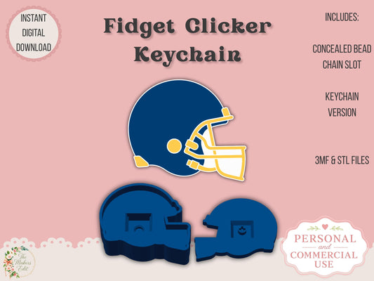 Fidget Clicker Keychain 3D Print File | Football Helmet STL 3MF