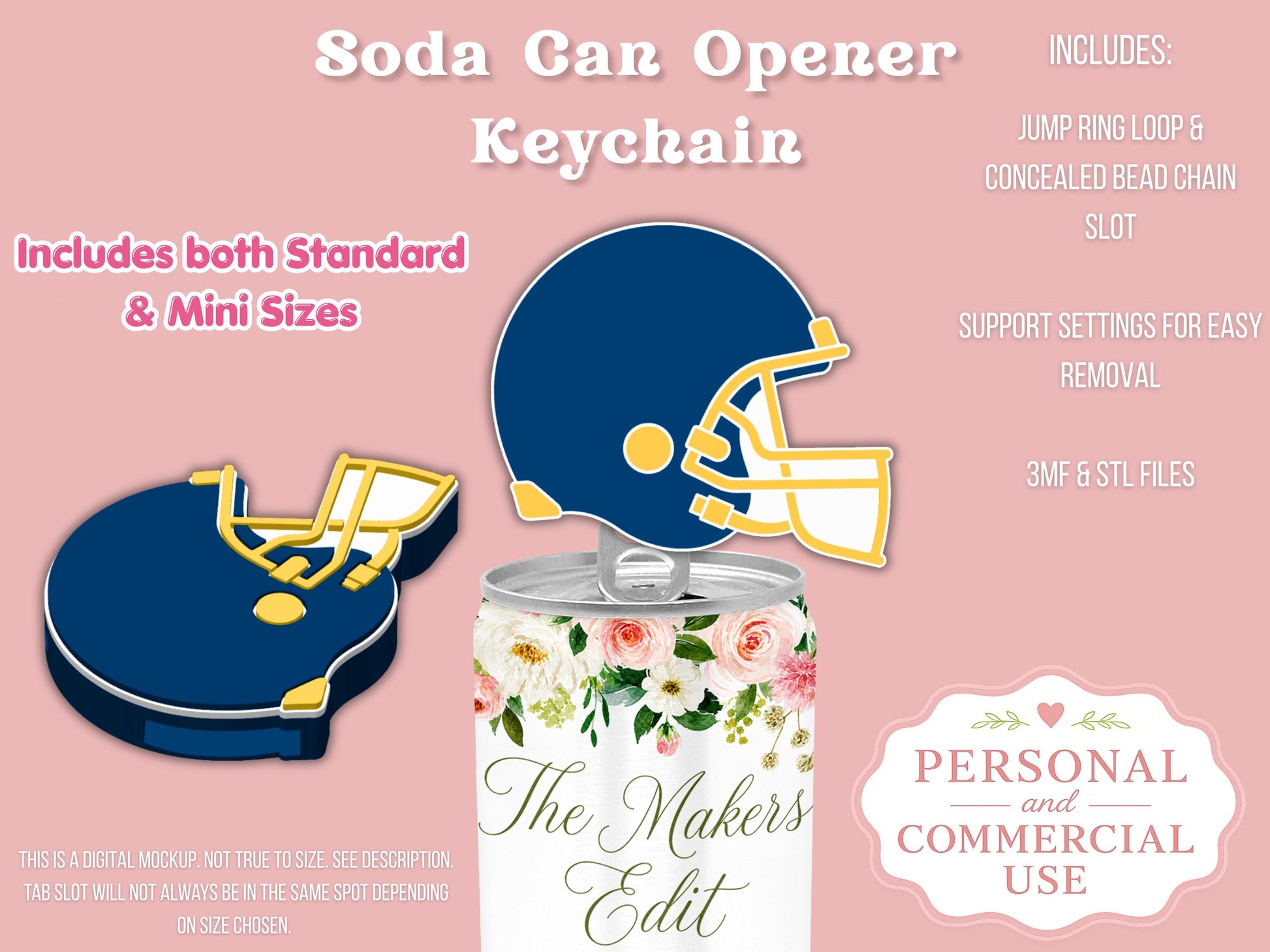 Soda Can Tab Opener Keychain 3D Printer File | Football Helmet STL 3MF