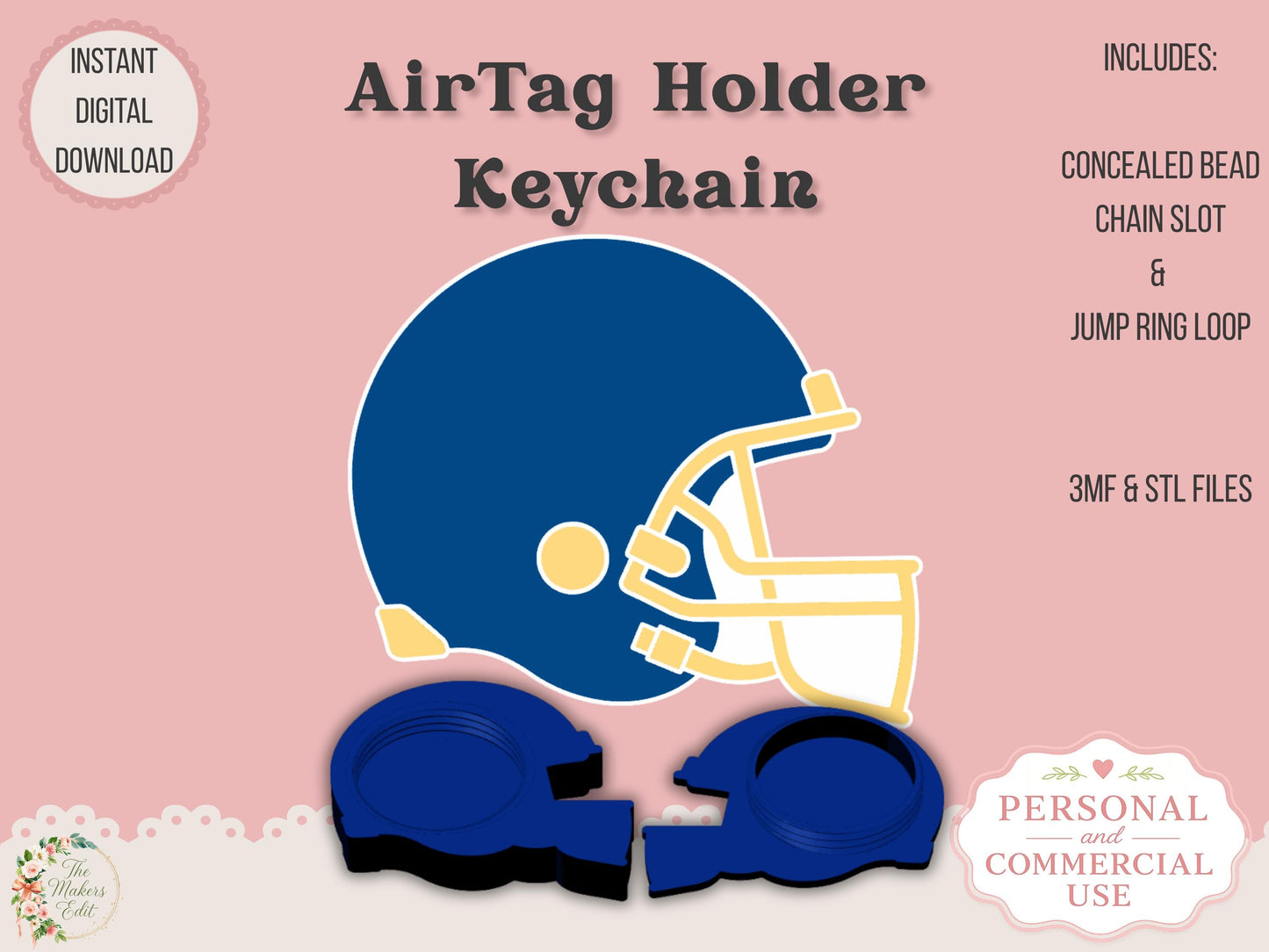 AirTag Holder Keychain | Football Helmet | STL 3MF