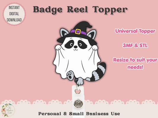 Badge Reel Topper 3D Printer File | Ghost Witch Raccoon STL 3MF