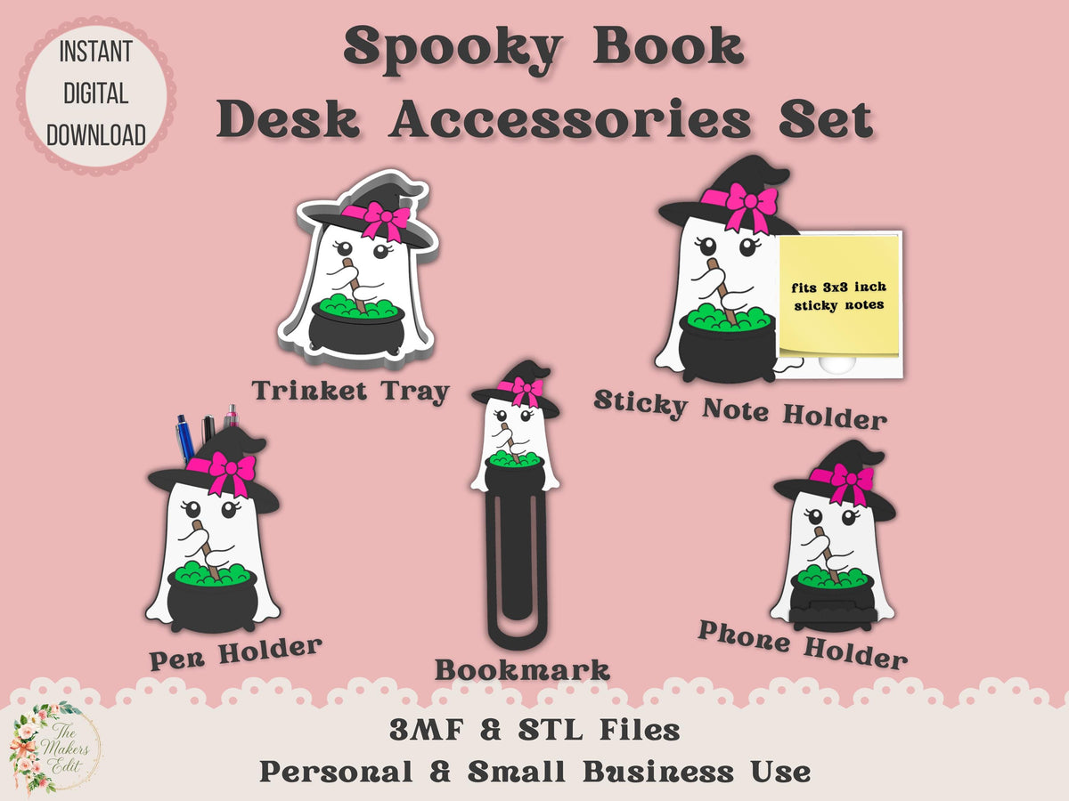 Ghost Witch Cauldron Desk Accessories Bundle 3D Printer File