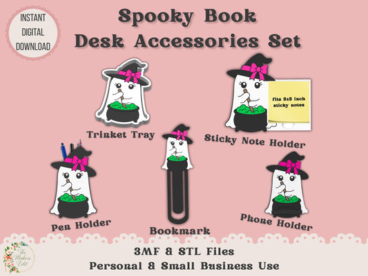 Ghost Witch Cauldron Desk Accessories Bundle 3D Printer File