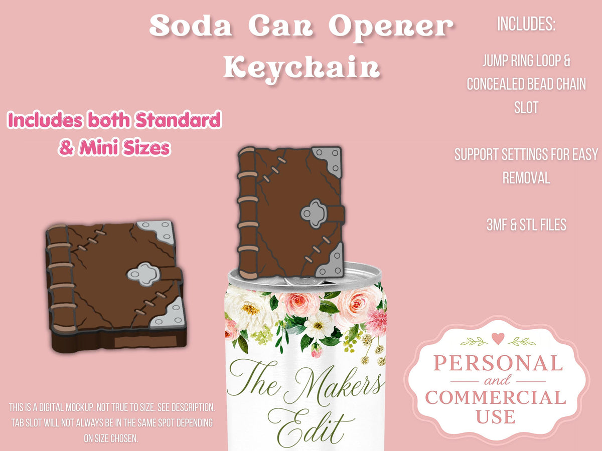 Soda Can Tab Opener Keychain 3D Printer File | Spooky Book STL 3MF