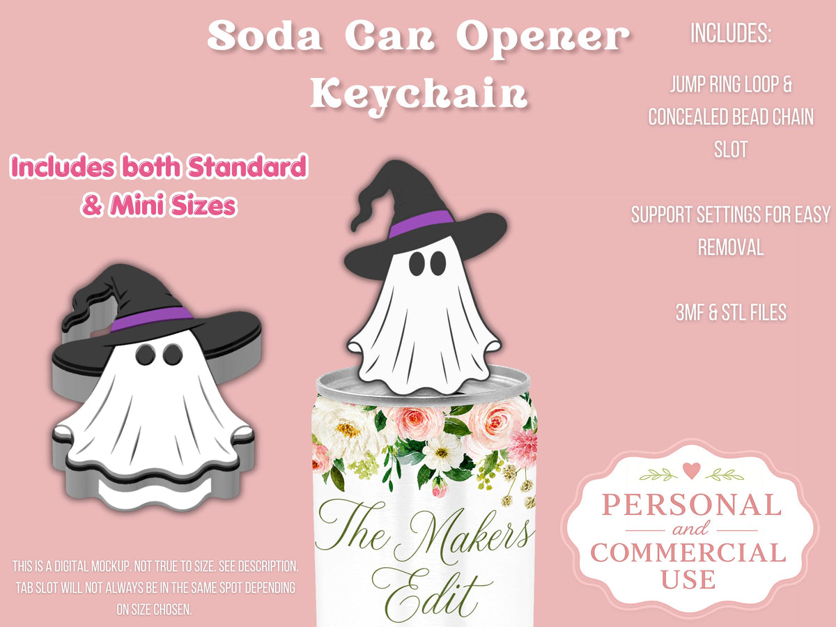 Soda Can Tab Opener Keychain 3D Printer File | Ghost Witch STL 3MF