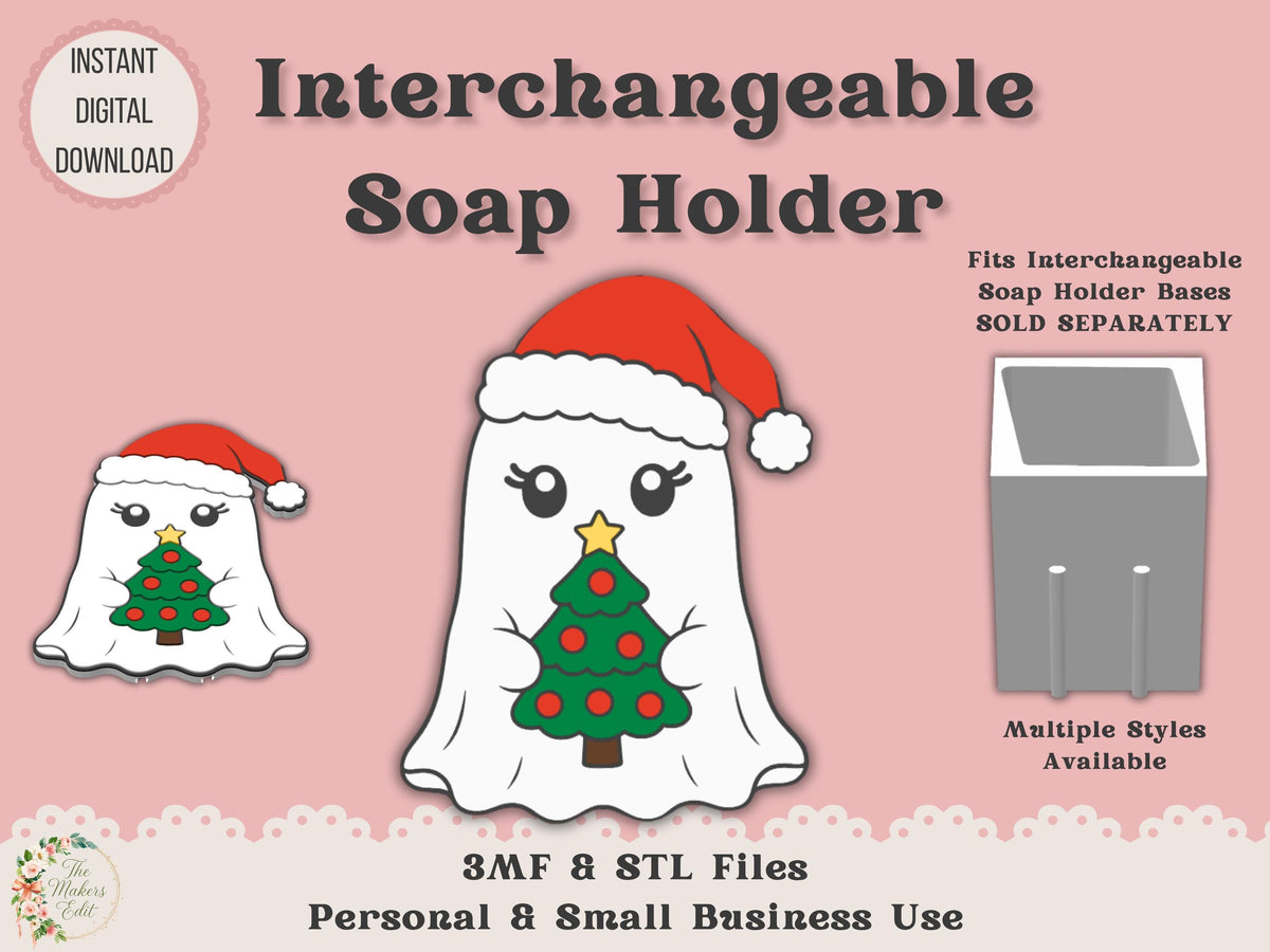 Soap Holder - Interchangeable Top 3D Printer File | Ghost Santa Tree STL 3MF