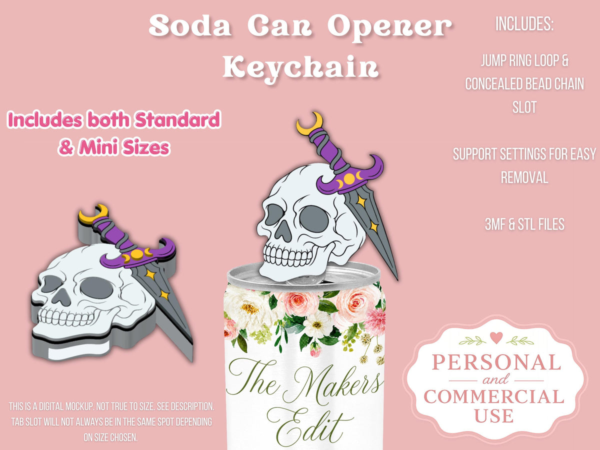 Soda Can Tab Opener Keychain 3D Printer File | Ritual Dagger Skull STL 3MF