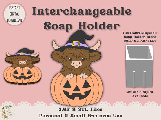 Soap Holder - Interchangeable Top 3D Printer File | Halloween Highland Cow STL 3MF