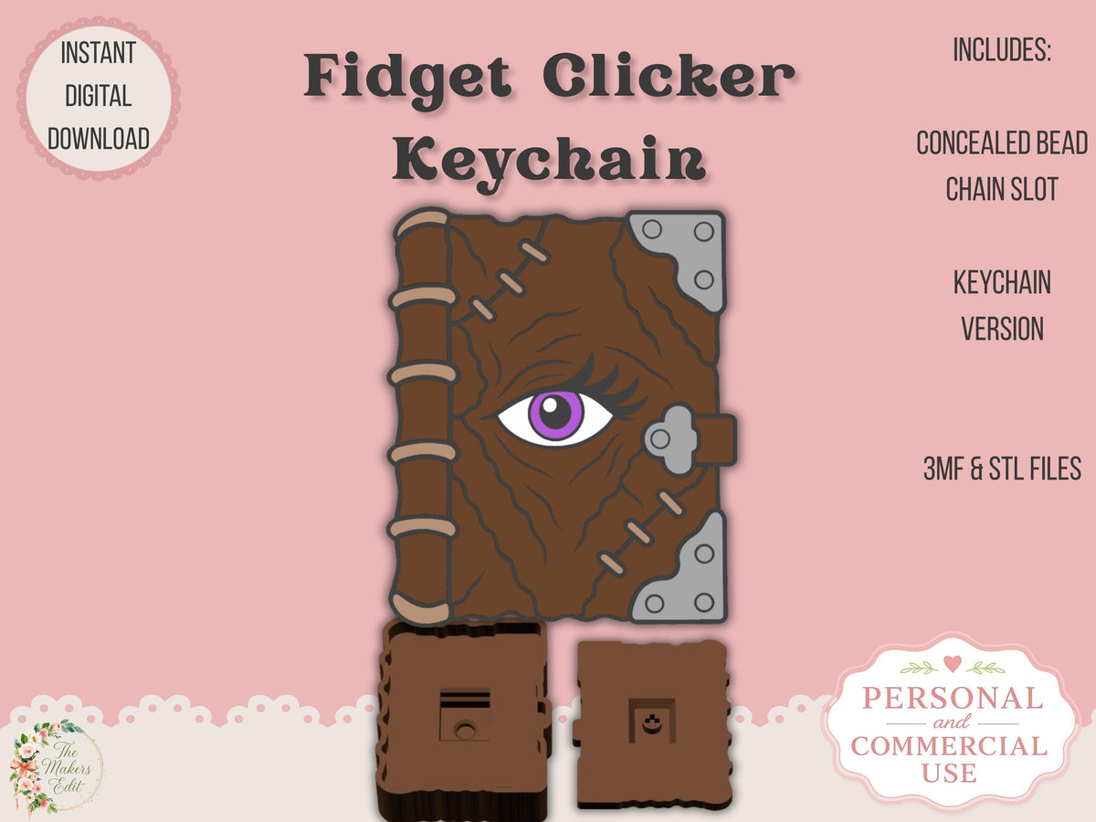 Fidget Clicker 3D Printer File | Book of Divination STL 3MF | Keychain