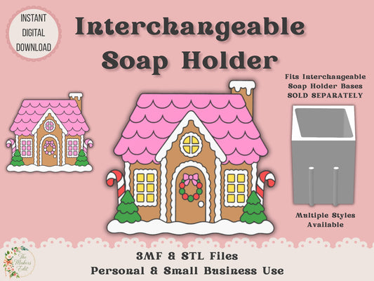 Soap Holder - Interchangeable Top 3D Printer File | Gingerbread House STL 3MF