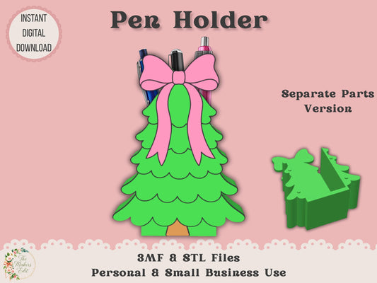 Pen Holder 3D Printer File | Coquette Christmas Tree STL 3MF