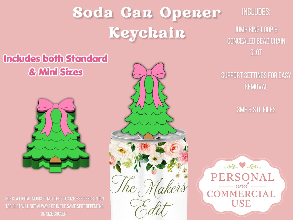 Soda Can Tab Opener Keychain 3D Printer File | Coquette Christmas Tree STL 3MF