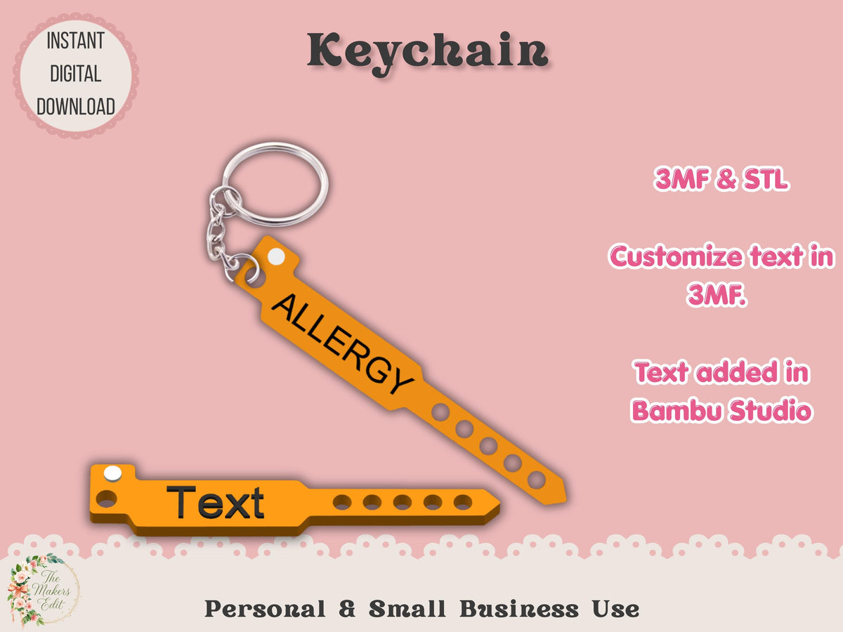 Keychain 3D Printer file | Hospital Bracelet | STL 3MF