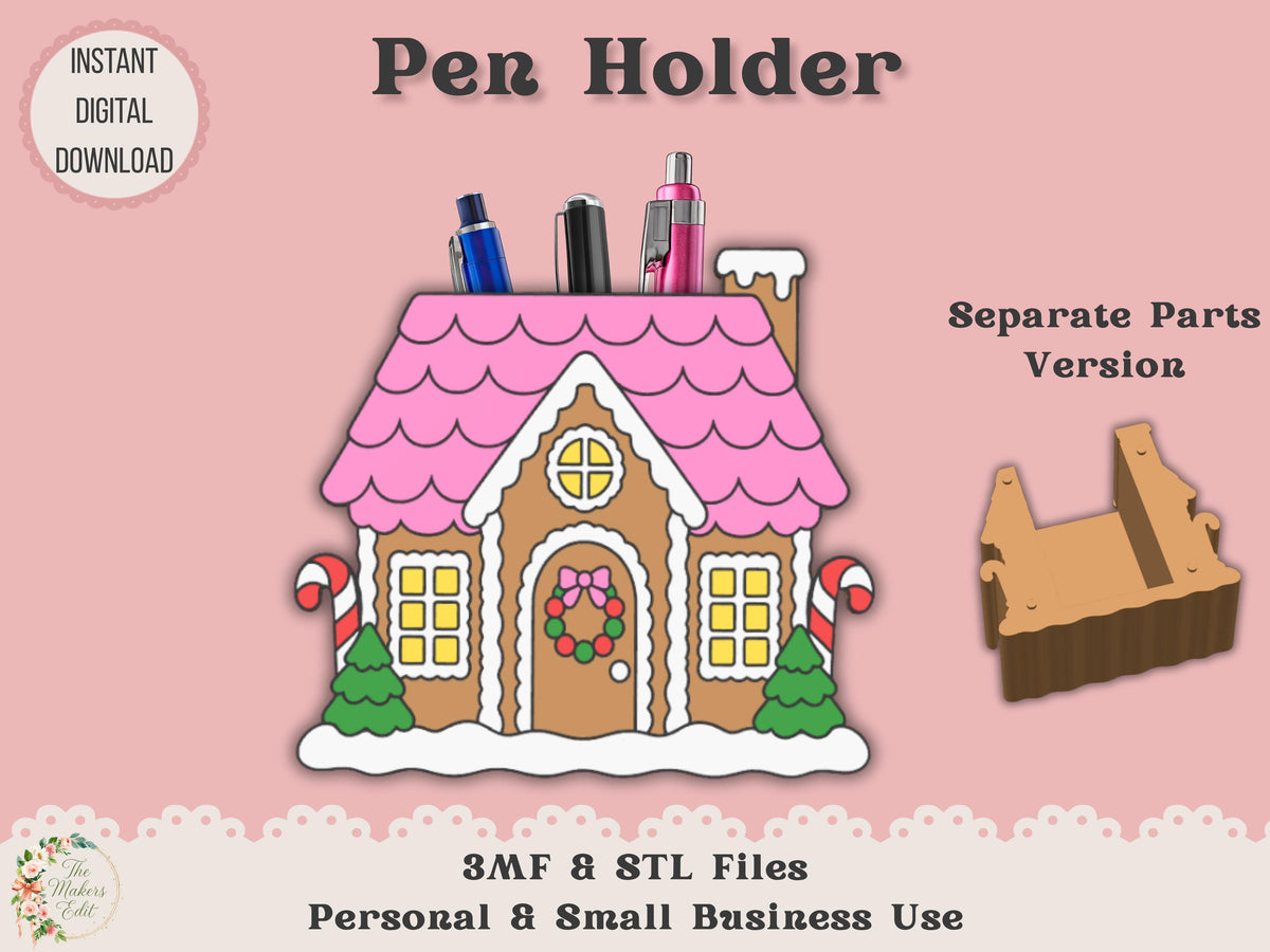 Pen Holder 3D Printer File | Gingerbread House STL 3MF