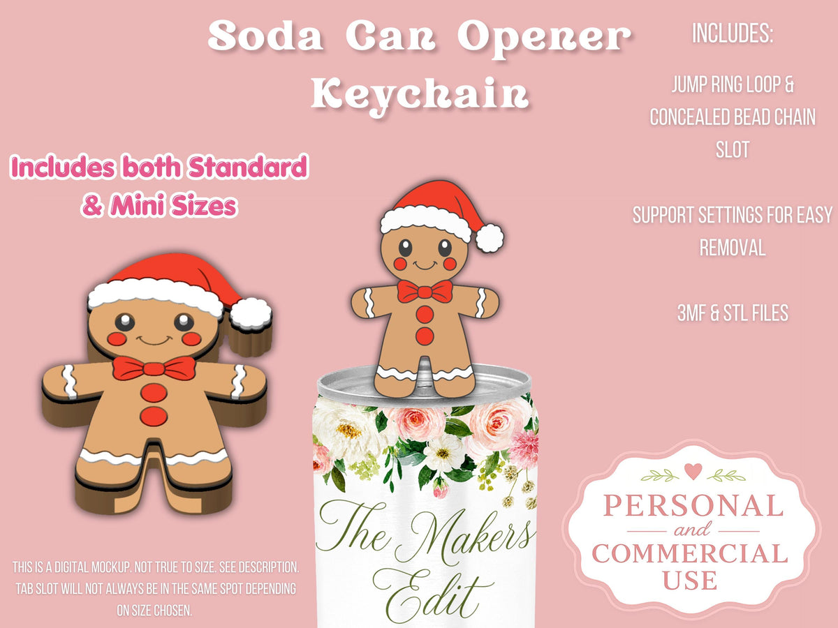 Soda Can Tab Opener Keychain 3D Printer File | Gingerbread Boy STL 3MF
