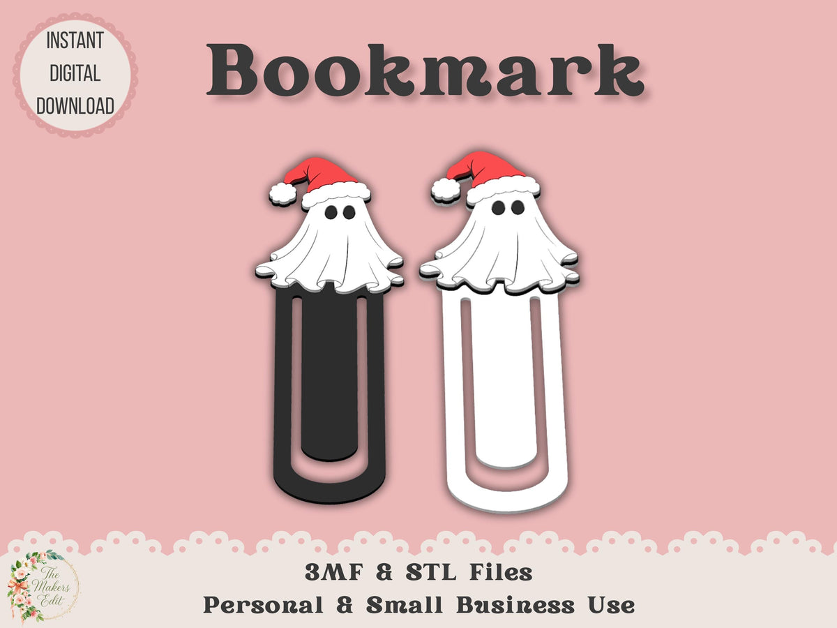 Bookmark 3D Printer File | Ghost Santa Hat STL 3MF