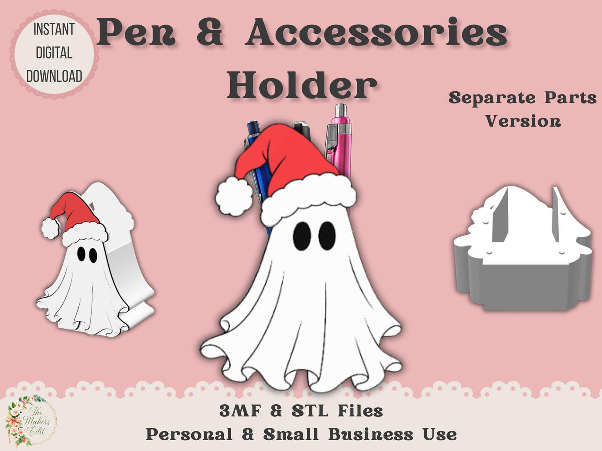 Pen Holder 3D Printer File | Ghost Santa Hat STL 3MF