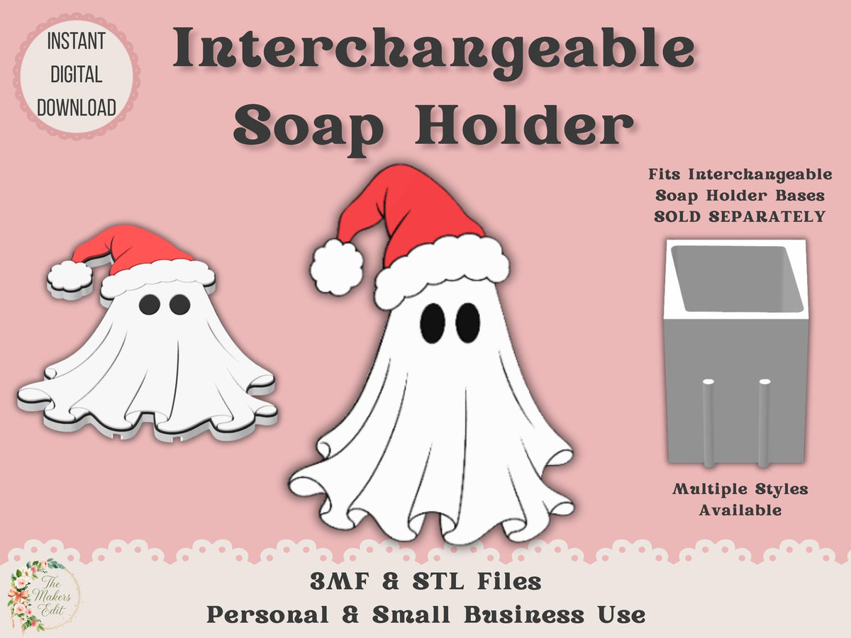 Soap Holder - Interchangeable Top 3D Printer File | Ghost Santa Hat STL 3MF