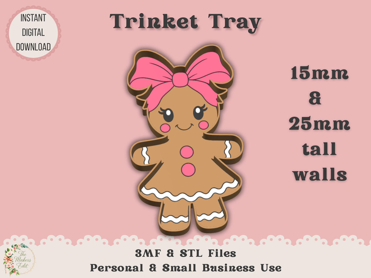 Trinket Dish 3D Printer File | Gingerbread Girl STL 3MF