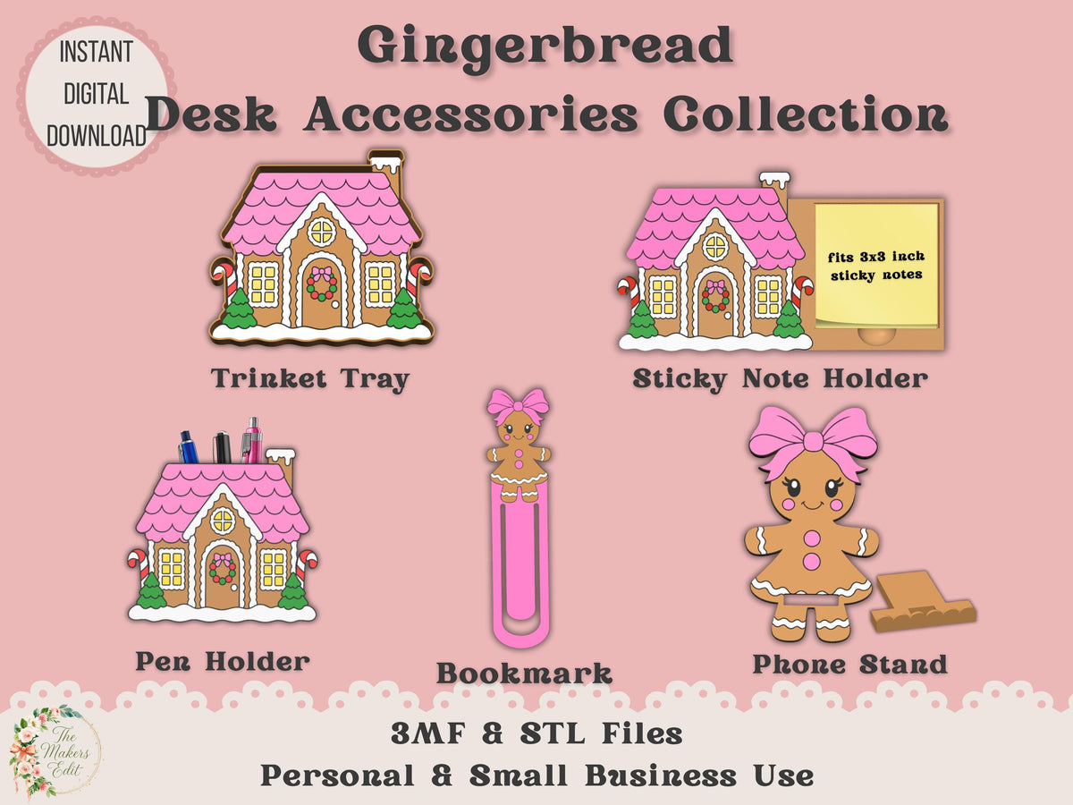 Gingerbread Desk Accessories Bundle 3D Printer File | STL 3MF