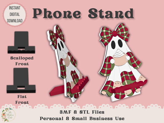 Phone Stand 3D Printer File | Christmas Plaid Ghost Hat STL 3MF