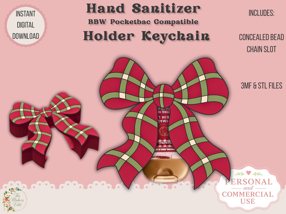 Sanitizer Holder - BBW Pocketbac Compatible 3D Print File | Christmas Plaid Bow STL 3MF
