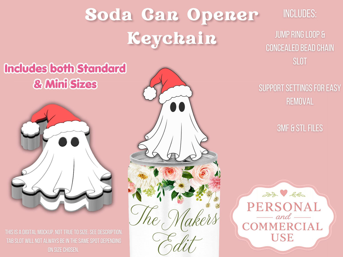 Soda Can Tab Opener Keychain 3D Printer File | Ghost Santa Hat STL 3MF