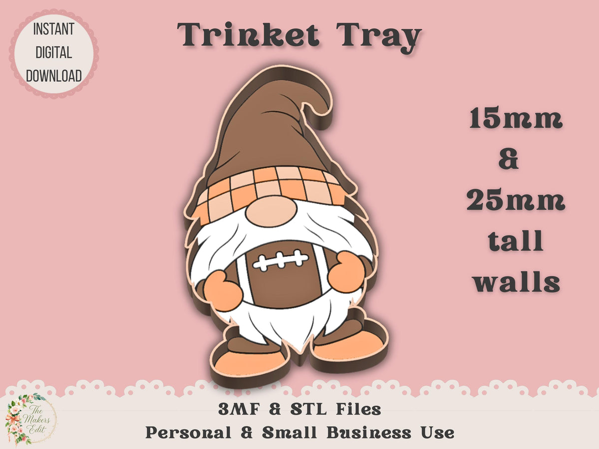 Trinket Dish 3D Printer File | Football Gnome STL 3MF