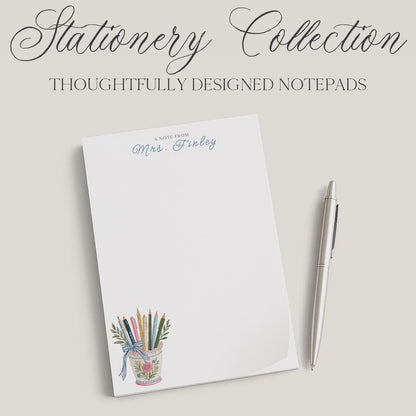 Personalized Teacher Notepad | Floral Pencil Holder